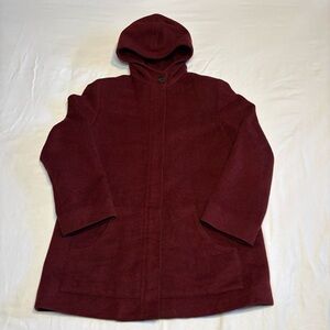 Y2K PERRY ELLIS PORTFOLIO Women's Wool Blend Burgundy Hooded Coat Sz8 Classic
